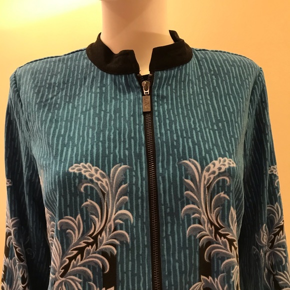 Bob Mackie Wearable Art Jacket Blue Zipper Closure - Picture 6 of 15